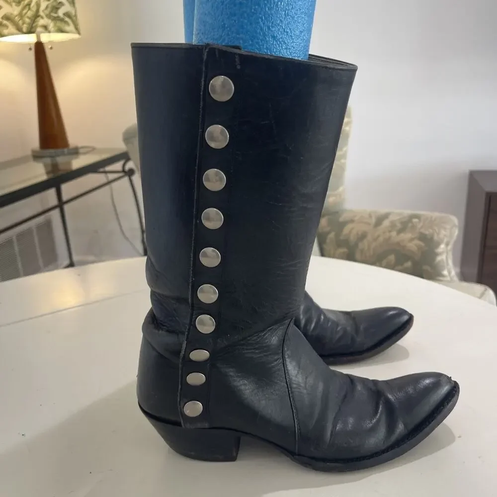 Champion Attitude Men Black Western Boots Size 9B Snap Side Vintage